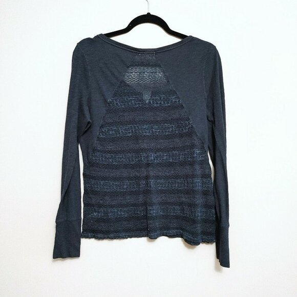 Aeropostale Henley Top Women's Size  Large Blue Long Sleeve Crochet Inlay Back - Picture 3 of 3